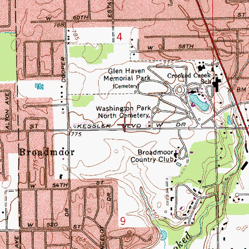Topographic Map of Washington Park North Cemetery, IN