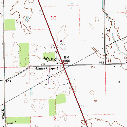 Topographic Map of Waugh, IN