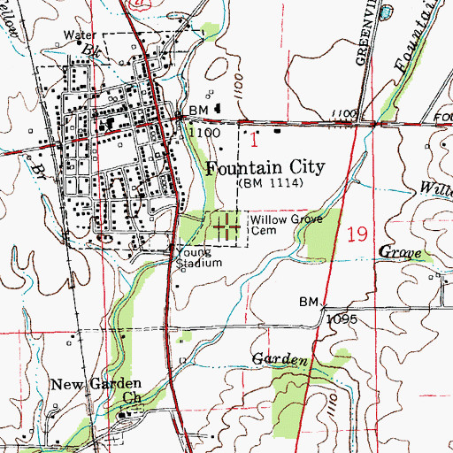 Topographic Map of Willow Grove Cemetery, IN