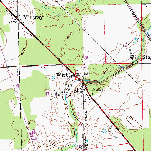 Topographic Map of Wirt, IN