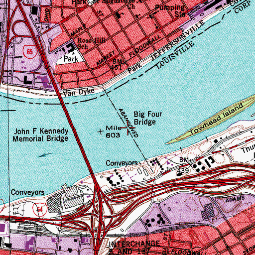 Topographic Map of Big Four Bridge, IN