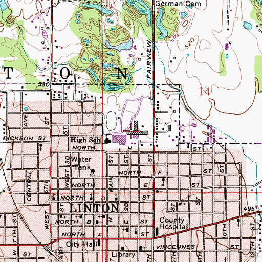 Topographic Map of Linton-Stockton High School, IN
