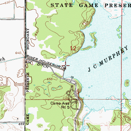 Topographic Map of J C Murphy Lake Dam, IN