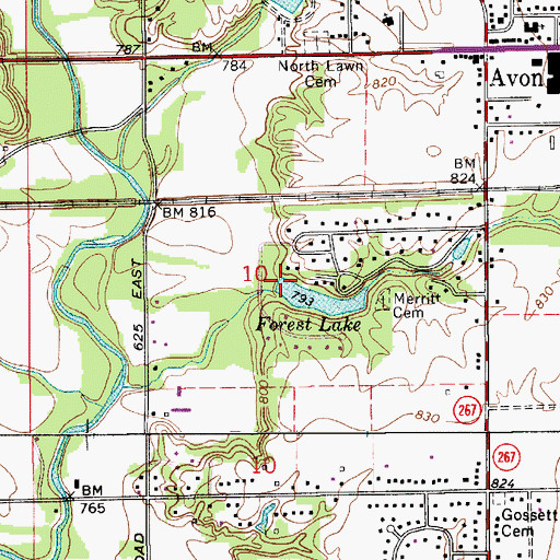 Topographic Map of Forest Lake Dam, IN