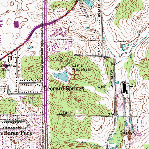 Topographic Map of Weimer Lake Dam, IN