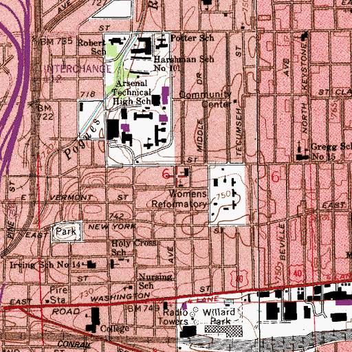 Topographic Map of Woodruff Place Baptist Church, IN