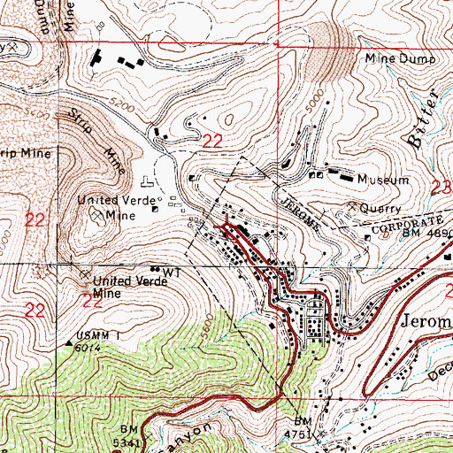 Topographic Map of Jerome Post Office, AZ