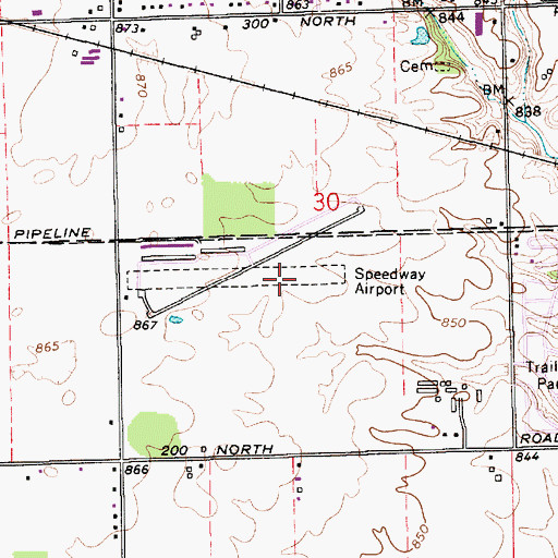 Topographic Map of Speedway Airport (historical), IN