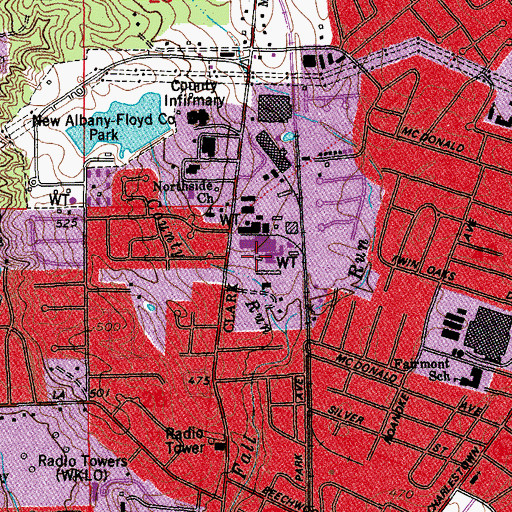 Topographic Map of University Plaza, IN