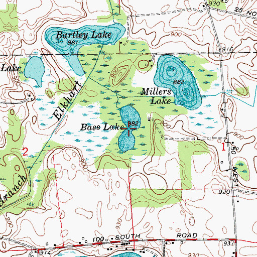 Topographic Map of Bass Lake, IN
