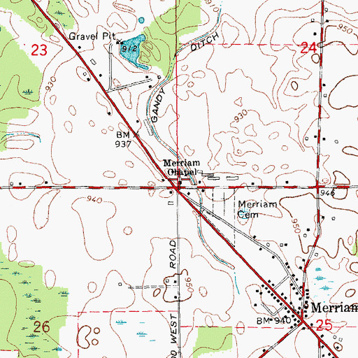 Topographic Map of Merriam Chapel, IN