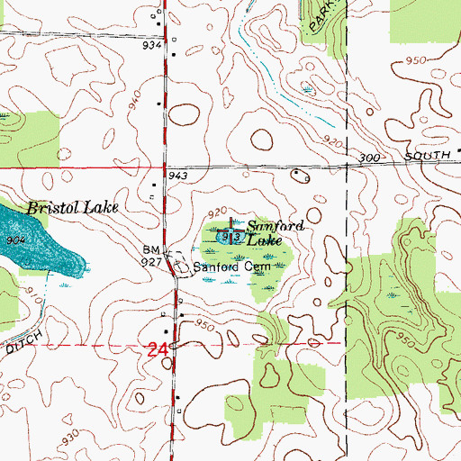 Topographic Map of Sanford Lake, IN