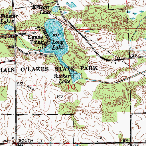 Topographic Map of Sucker Lake, IN