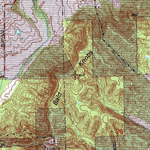 Topographic Map of Bald Knobs, IN