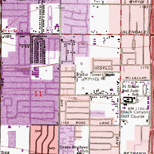 Topographic Map of KFYI-AM (Phoenix), AZ
