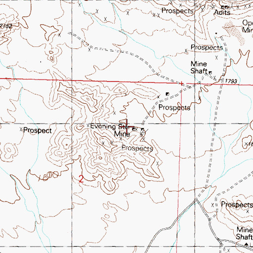 Topographic Map of Evening Star Mine, AZ