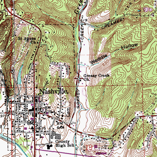 Topographic Map of Greasy Creek Church, IN