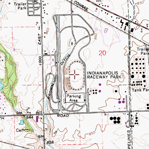 Topographic Map of Indianapolis Raceway Park, IN