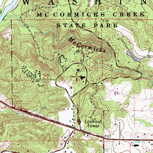 Topographic Map of McCormicks Creek State Park, IN
