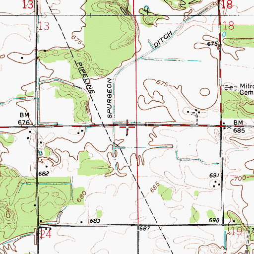 Topographic Map of Township of Milroy, IN