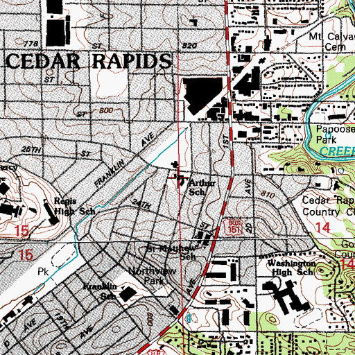 Topographic Map of Arthur Elementary School, IA
