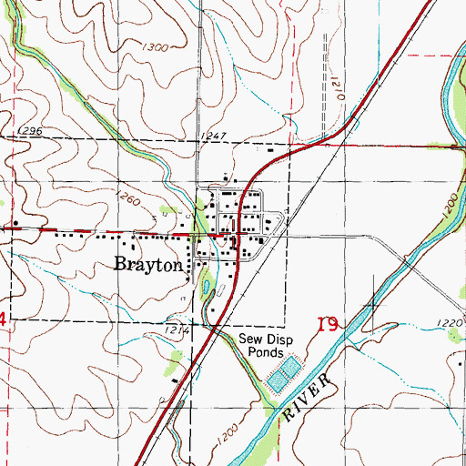 Topographic Map of Brayton, IA