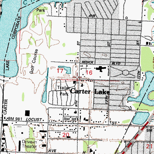 Topographic Map of Carter Lake, IA