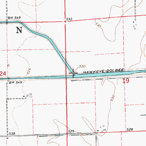 Topographic Map of Hawkeye-Dolbee Diversion Channel, IA