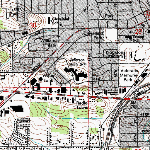 Topographic Map of Jefferson High School, IA