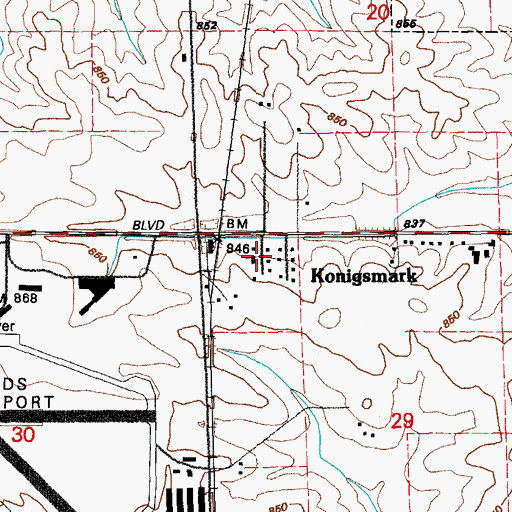 Topographic Map of Konigsmark, IA