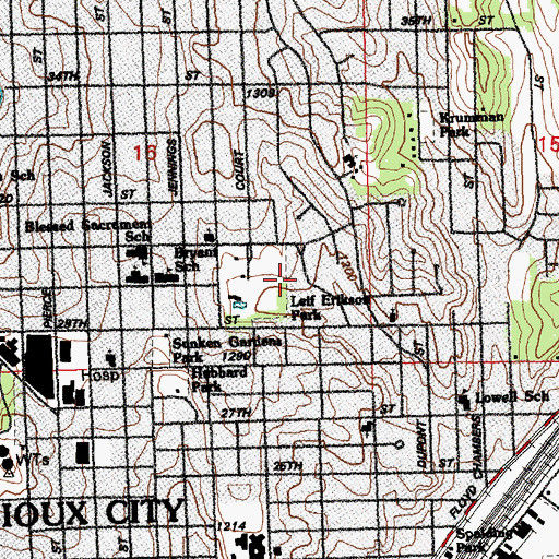 Topographic Map of Leif Erickson Park, IA