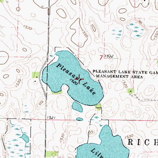 Topographic Map of Pleasant Lake State Game Management Area, IA