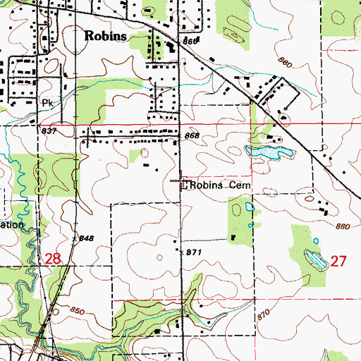 Topographic Map of Robins Cemetery, IA