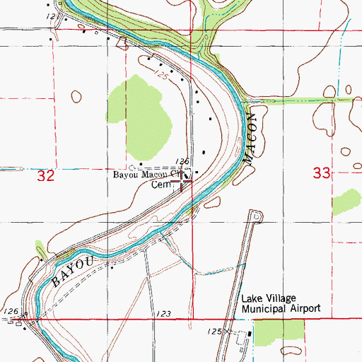 Topographic Map of Bayou Macon Church, AR