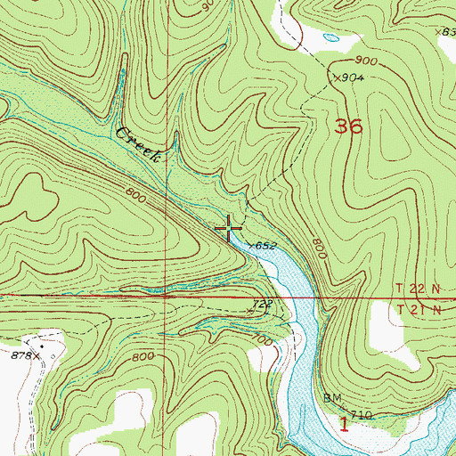 Topographic Map of Bee Creek, MO