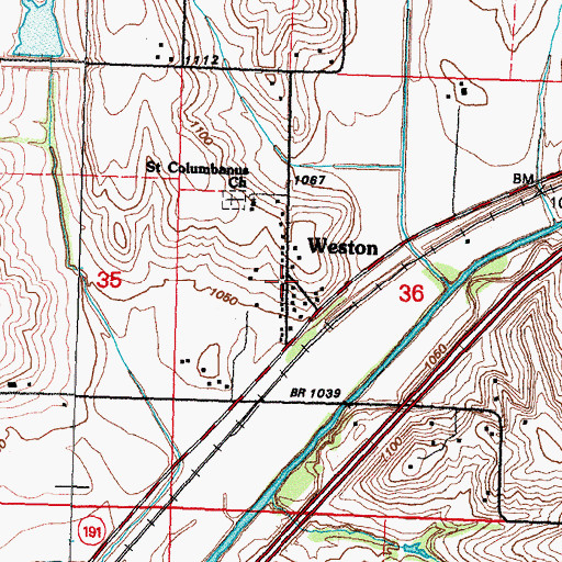 Topographic Map of Weston Station, IA