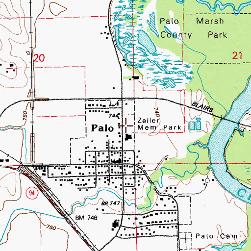 Topographic Map of Zeller Memorial Park, IA