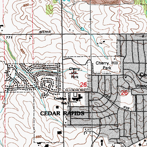 Topographic Map of Cherry Hill Park, IA