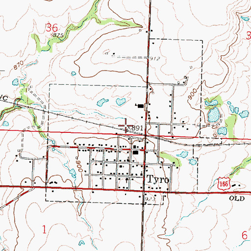 Topographic Map of Tyro, KS