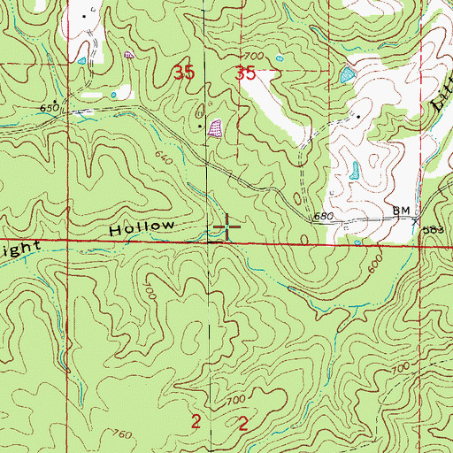 Topographic Map of Cartwright Hollow, AR