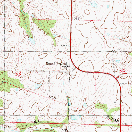 Topographic Map of Round Prairie Community Church, KS