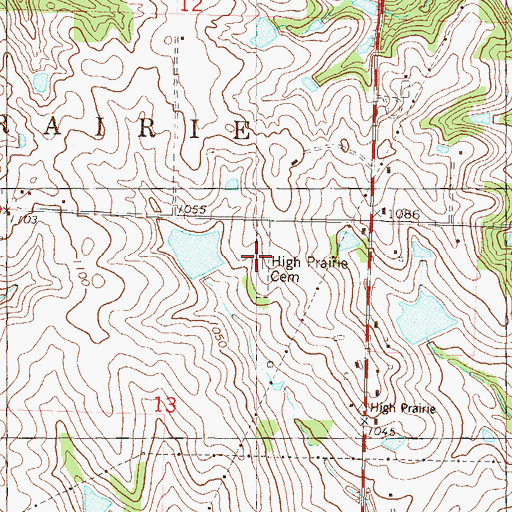Topographic Map of High Prairie Cemetery, KS