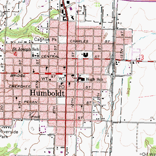 Topographic Map of Humboldt High School, KS