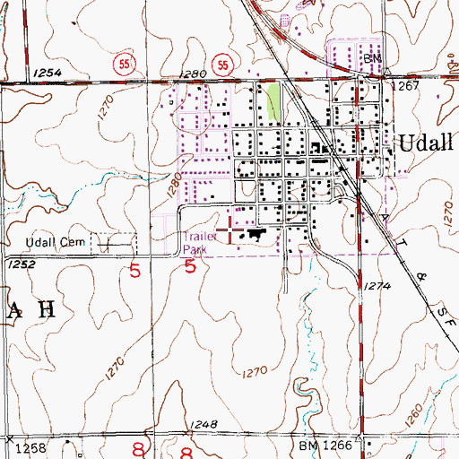 Topographic Map of Udall Middle / High School, KS