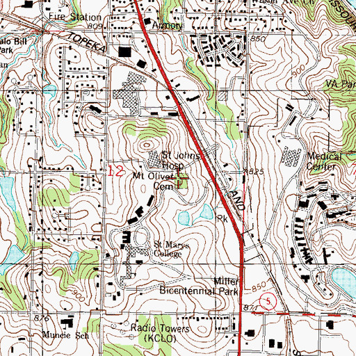 Topographic Map of Mount Olivet Cemetery, KS