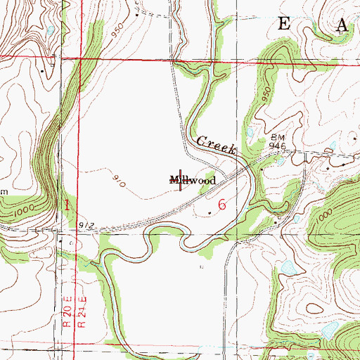 Topographic Map of Millwood, KS