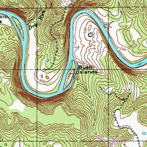 Topographic Map of Bush Island, KY