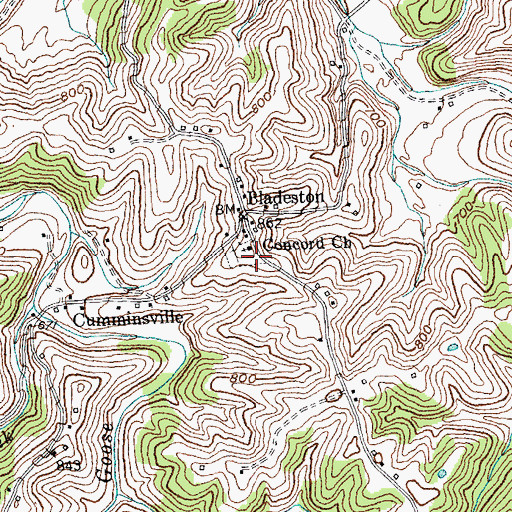 Topographic Map of Concord Church, KY