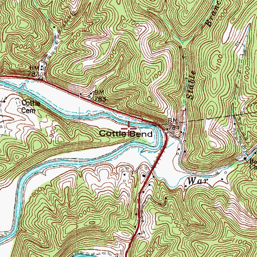 Topographic Map of Cottle Bend, KY