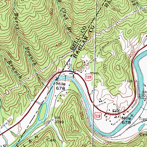 Topographic Map of Country Club Branch, KY